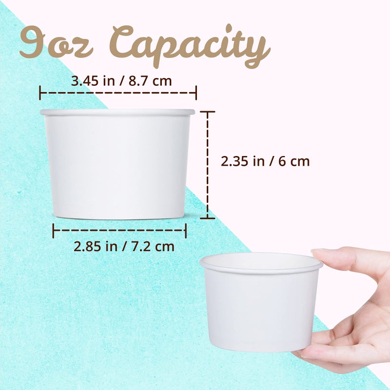 MATICAN Paper Ice Cream Cups - 100-Count 9-Oz Disposable Dessert Bowls for Hot or Cold Food, 9-Ounce Party Supplies Treat Cups for Sundae, Frozen Yogurt, Soup, White - Image 3